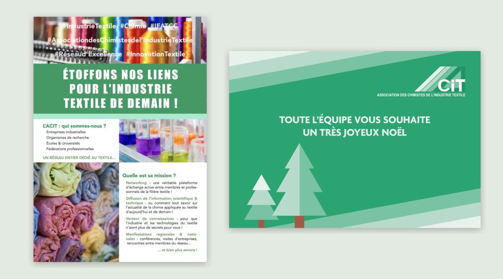 Flyer et carte de vœux réalisés pour l'ACIT, association des chimistes du textile