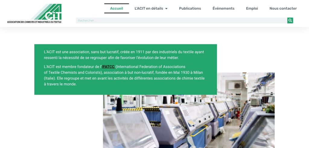 Site internet asso-acit.fr créé pour l'ACIT, association des chimistes du textile