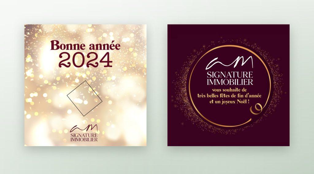 Cartes de vœux 2023 et 2025 pour AM Signature Immobilier, agence immobilière à Flaxlanden