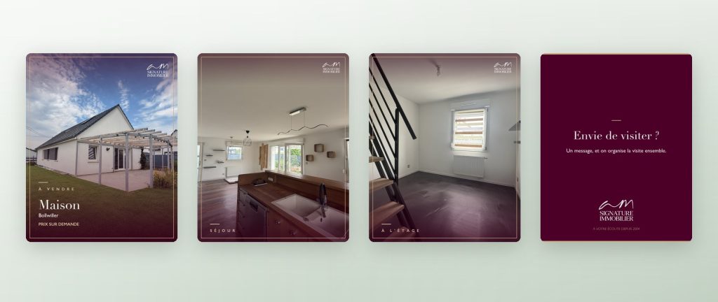 Modèle de publication bien à vendre en pleine page pour AM Signature Immobilier, agence immobilière à Flaxlanden