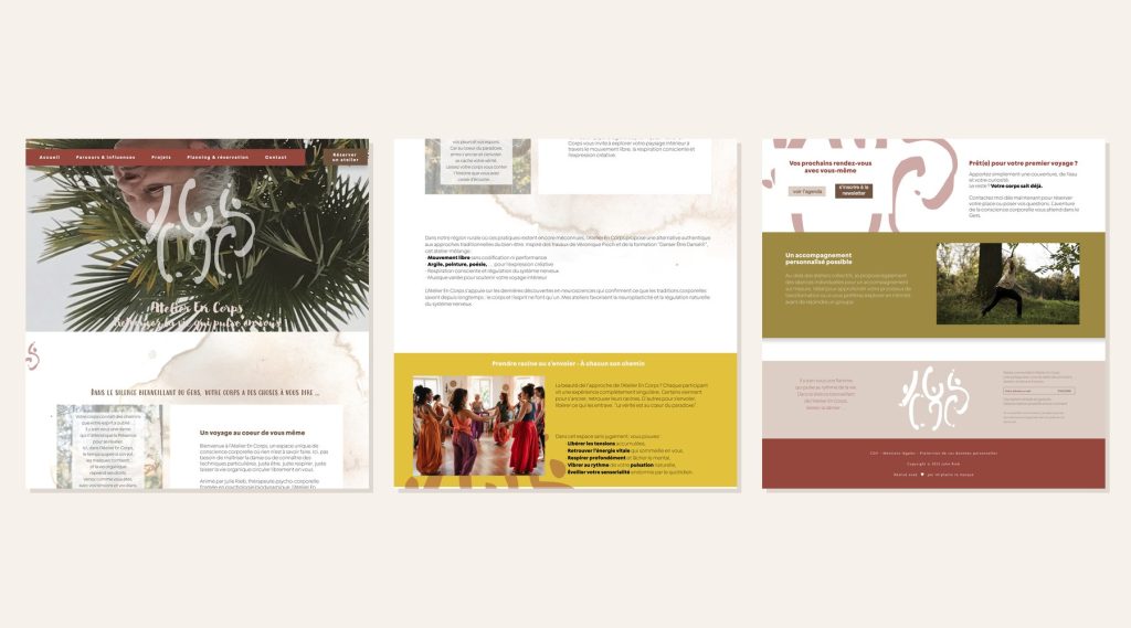 Webdesign du site pour Atelier En Corps, thérapeute psycho-corporelle à Vic-Fezensac