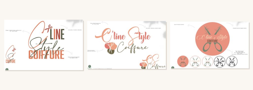 Trois pistes de logo proposées pour C'Line Style, salon de coiffure à Sainte-Croix-en-Plaine