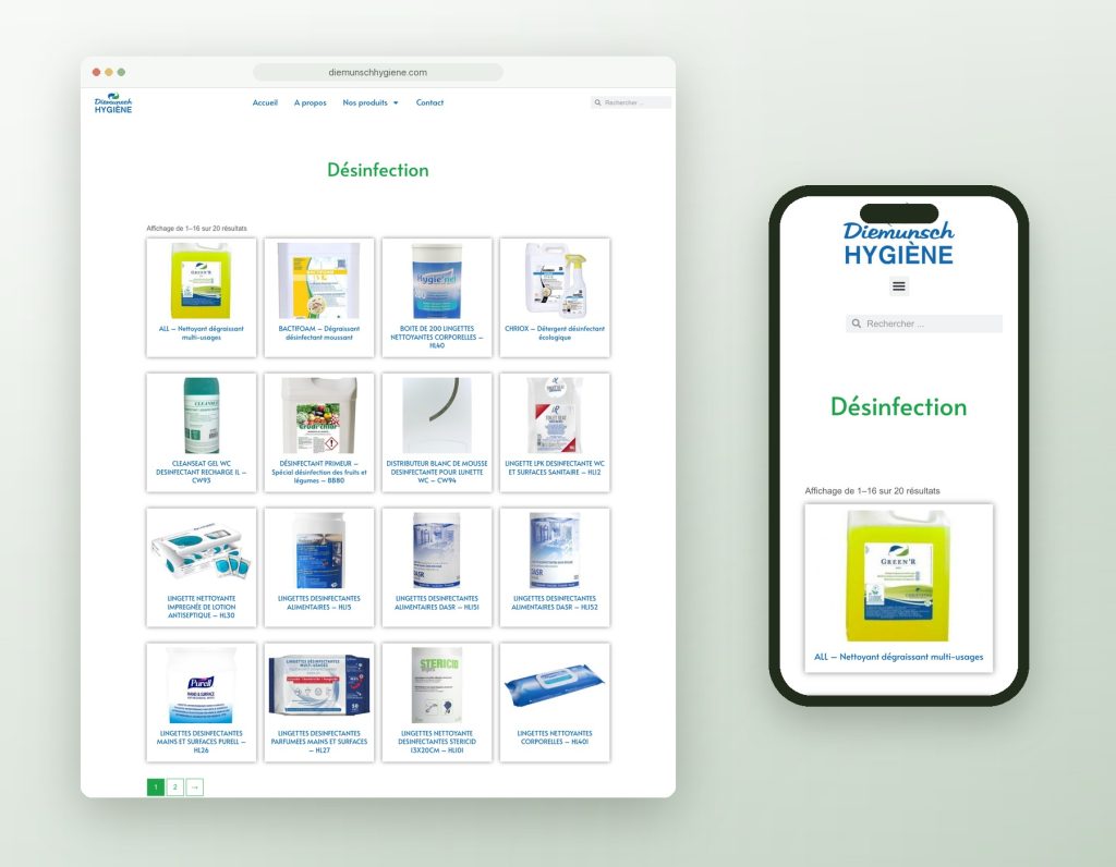 Catalogue en ligne sur ordinateur et mobile pour Diemunsch Hygiène, produits d'hygiène et d'entretien dans le Haut-Rhin