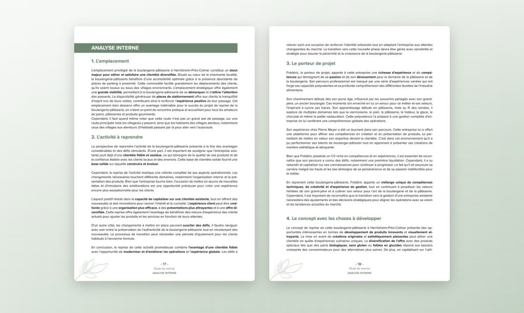 Analyse interne de l'étude de marché pour Frédéric Marchand, reprise d'une boulangerie à Herrlisheim-près-Colmar
