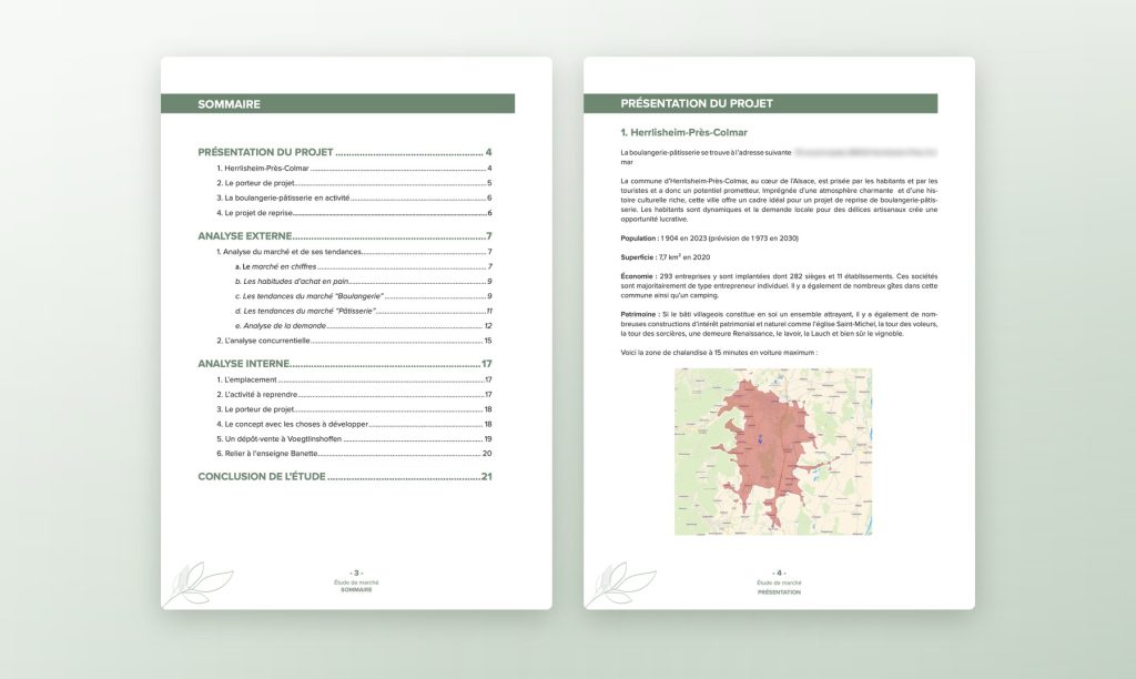 Sommaire et présentation du projet de l'étude de marché pour Frédéric Marchand, reprise d'une boulangerie à Herrlisheim-près-Colmar