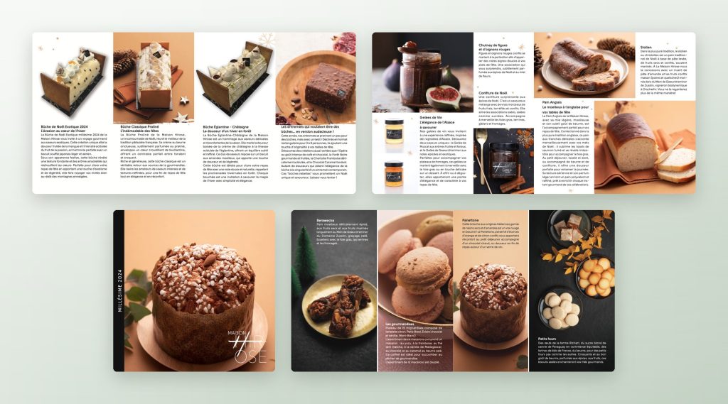 Catalogue de Noël 2024 mis en page pour Maison Hirose, boulangerie-pâtisserie bio en Alsace