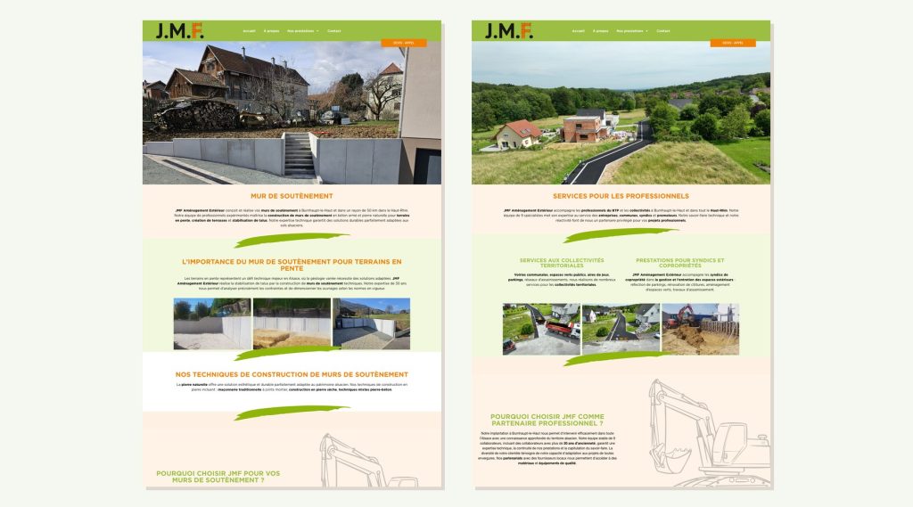 Pages métier et professionnels du site pour JMF Aménagement Extérieur, travaux publics à Burnhaupt-le-Haut