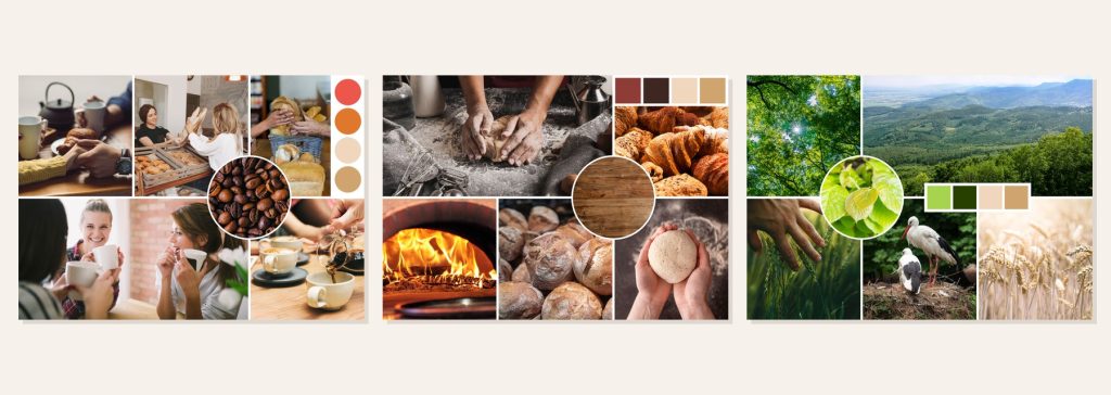 Trois moodboards proposés pour L'Ancienne, boulangerie au Bonhomme