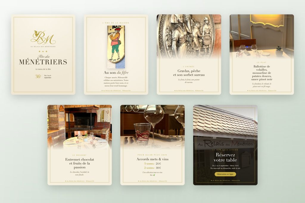 Carrousel du menu de la Fête des Ménétriers pour Au Relais des Ménétriers, restaurant gastronomique à Ribeauvillé