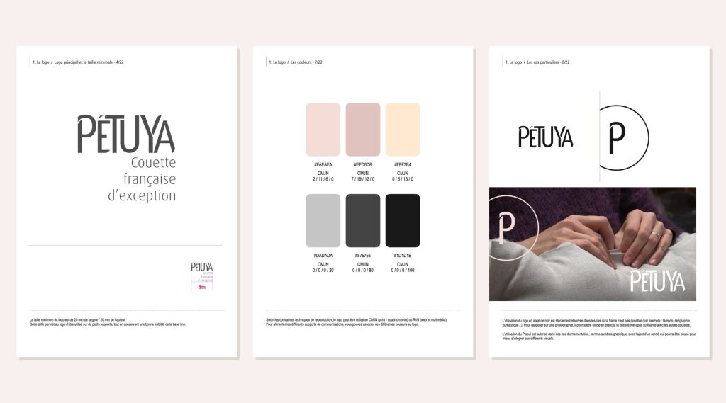 Charte graphique pour Pétuya, literie artisanale à Zimmerbach