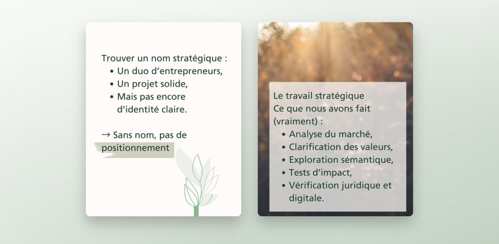 Démarche de recherche du nom pour Pièces2Moto, boutique en ligne de pièces moto tout-terrain