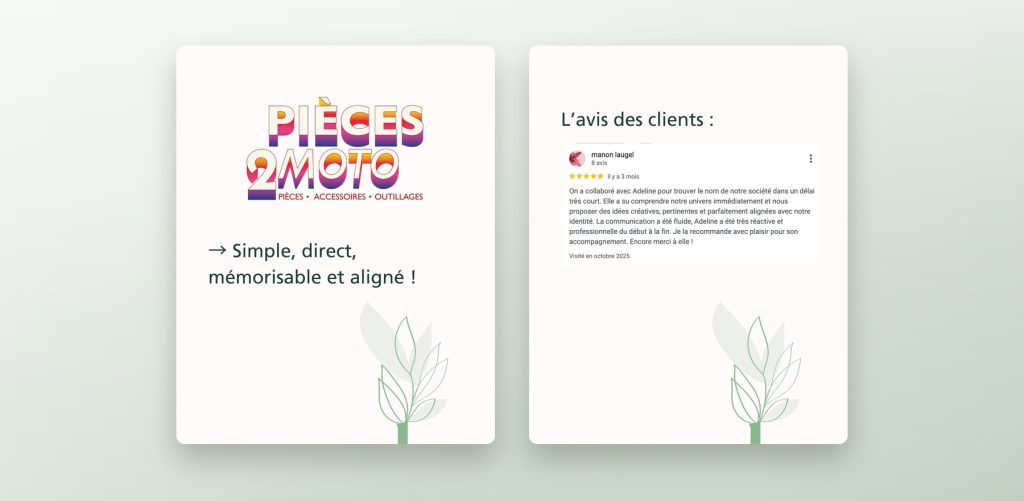 Nom retenu et avis client pour Pièces2Moto, boutique en ligne de pièces moto tout-terrain
