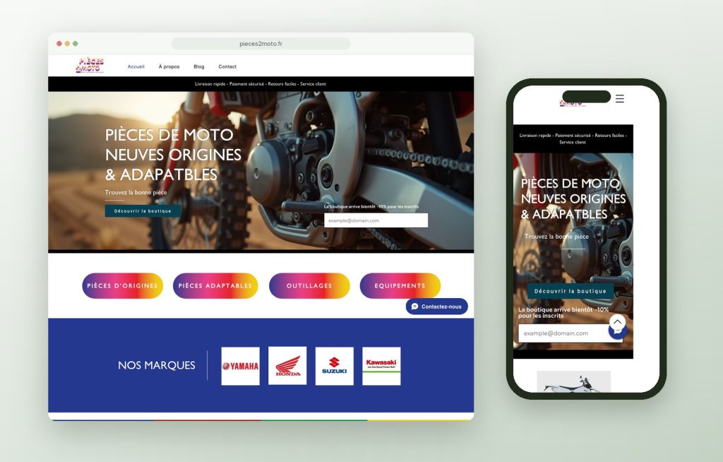 Site en ligne de Pièces2Moto, boutique en ligne de pièces moto tout-terrain