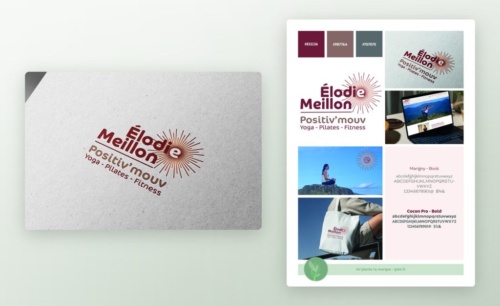 Logo et brandboard de Positiv'mouv, Élodie Meillon, coach sportive en ligne et à Toulouse