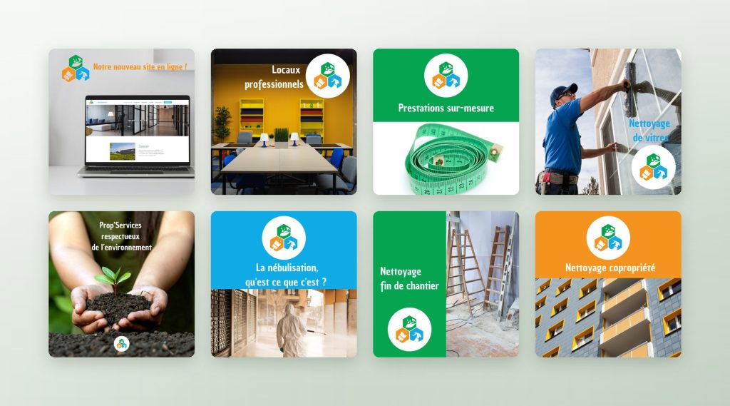 Publications de lancement pour les réseaux sociaux pour Prop'Services, société de nettoyage dans le Haut-Rhin