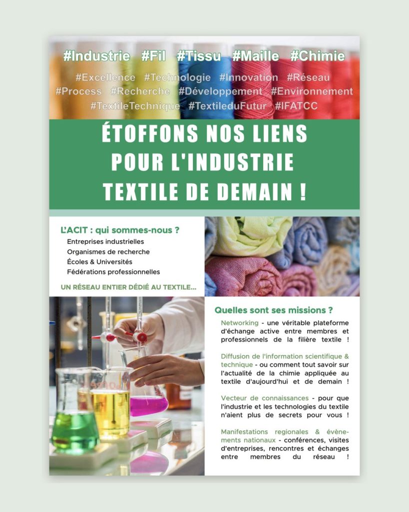 Flyer de présentation réalisé pour l'ACIT, association des chimistes du textile