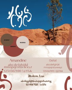 Brandboard de l'identité pour Atelier En Corps, thérapeute psycho-corporelle à Vic-Fezensac