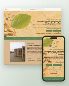 Page d'accueil du site sur ordinateur et mobile pour Brand Fabrication et Énergies Vertes, palettes et granulés de bois à Bisel