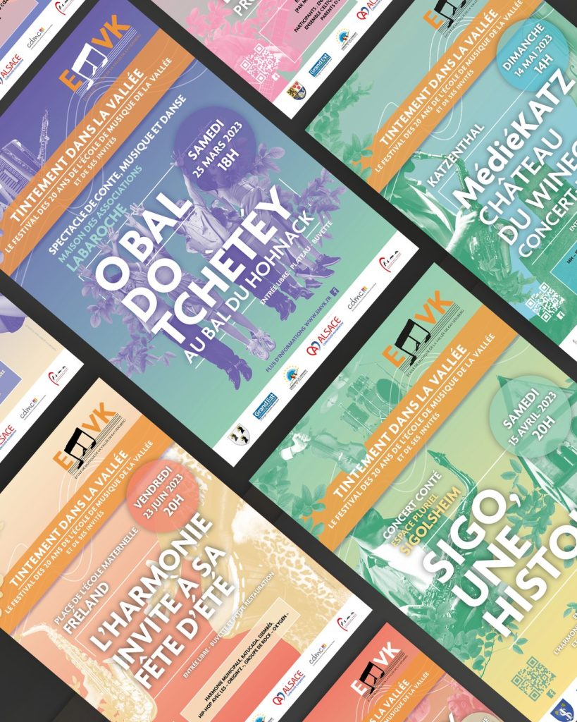 Affiches du festival Tintement dans la vallée pour l'EMVK, école de musique de la vallée de Kaysersberg