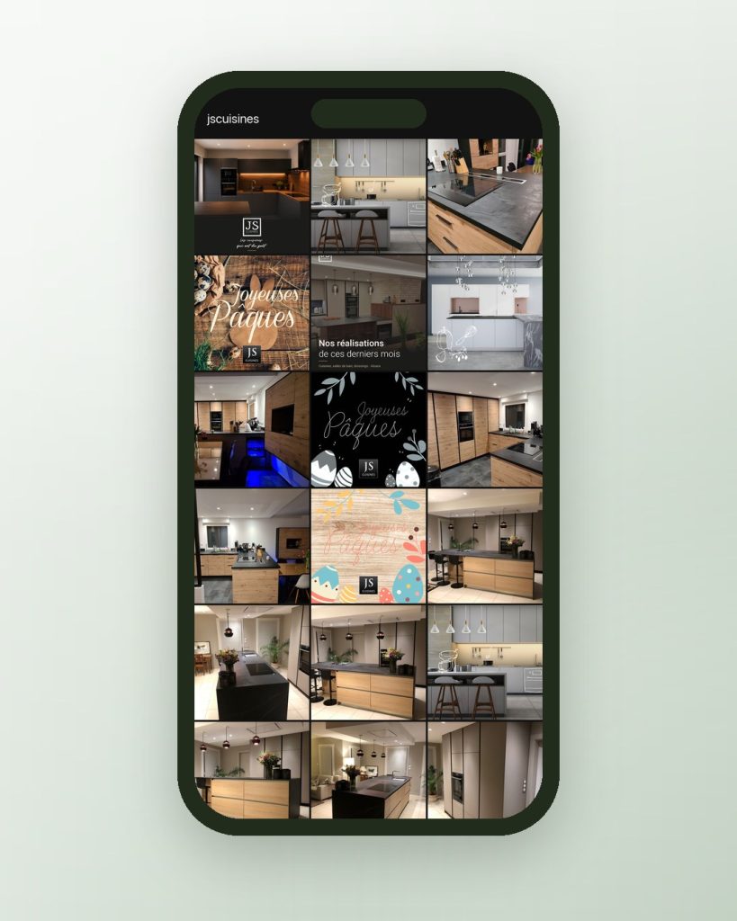 Fil Instagram sur mobile pour JS Cuisines, cuisiniste à Colmar