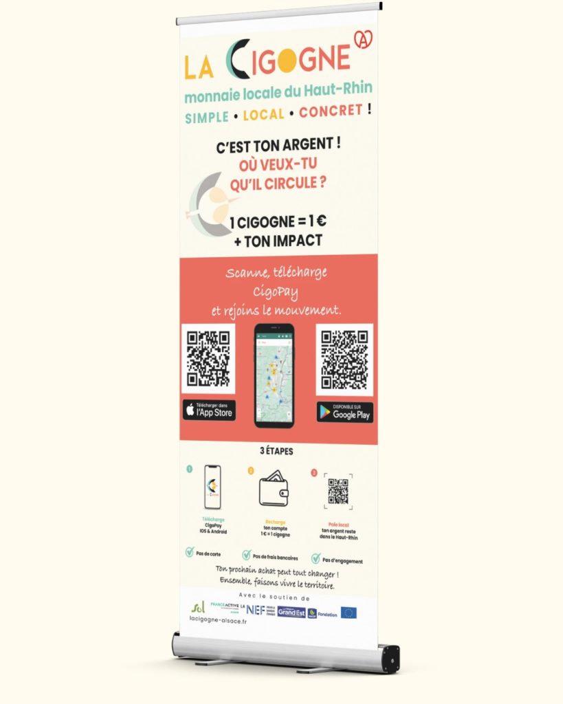 Kakemono pour La Cigogne, monnaie locale du Haut-Rhin