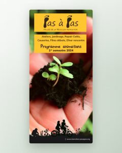 Couverture du programme d'animations 2024 pour Pas à Pas, association de transition dans la vallée de Kaysersberg