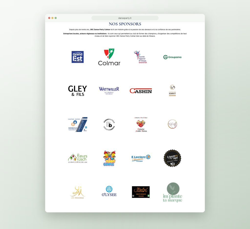 Page des sponsors du site pour SRC Danse Party, club de danse à Colmar