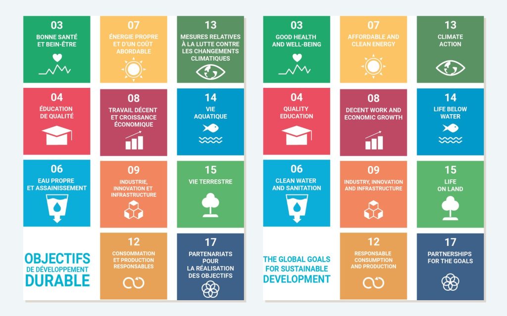Visuels des ODD en français et en anglais pour Tech Impact's, conseil pour l'industrie textile