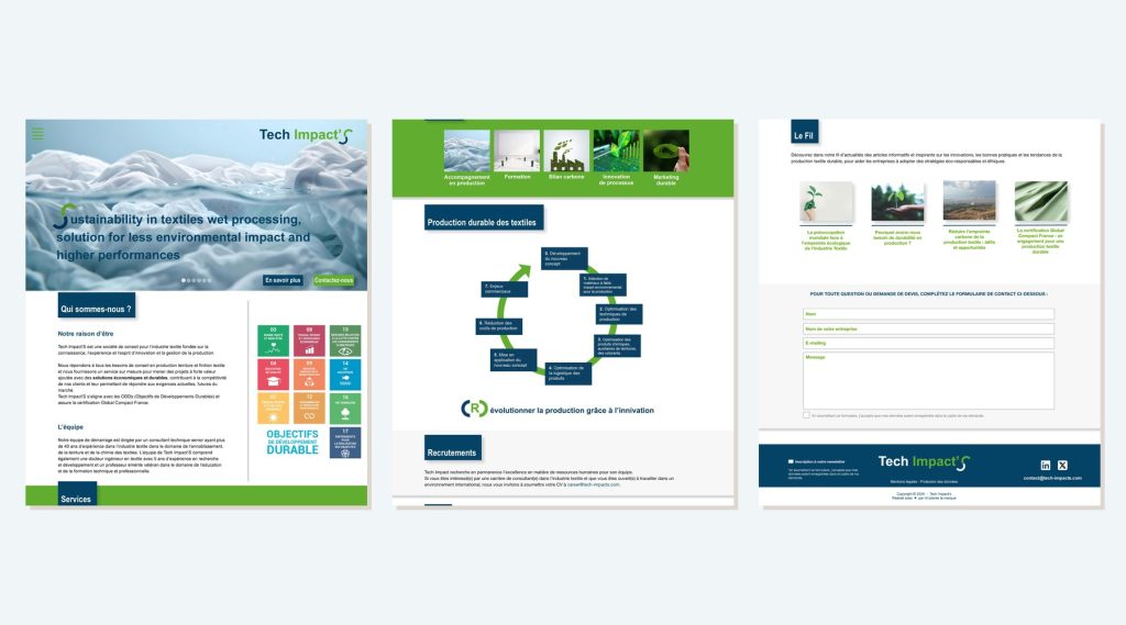 Webdesign du site pour Tech Impact's, conseil pour l'industrie textile