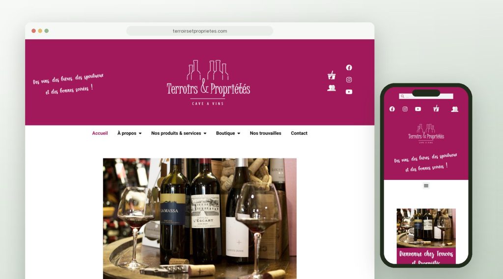 Site e-commerce sur ordinateur et mobile pour Terroirs et Propriétés, caviste à Ribeauvillé