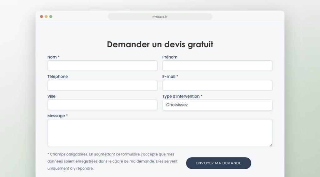 Formulaire de demande de devis pour MW Care, nettoyage après décès à Kaysersberg